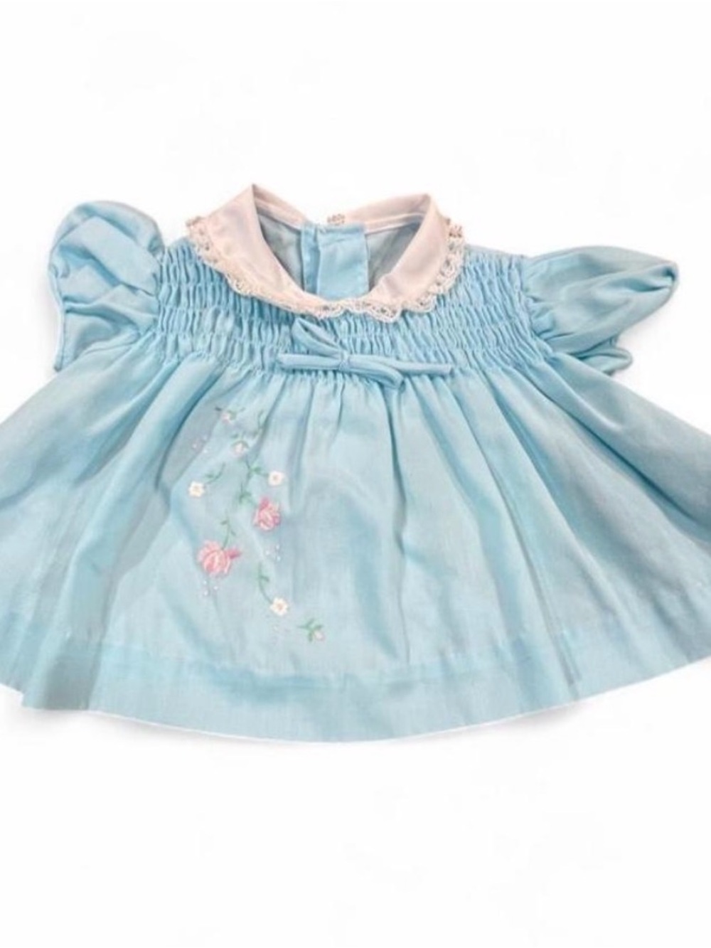 Vintage 70’s Light Blue Embroidered Infant Dress